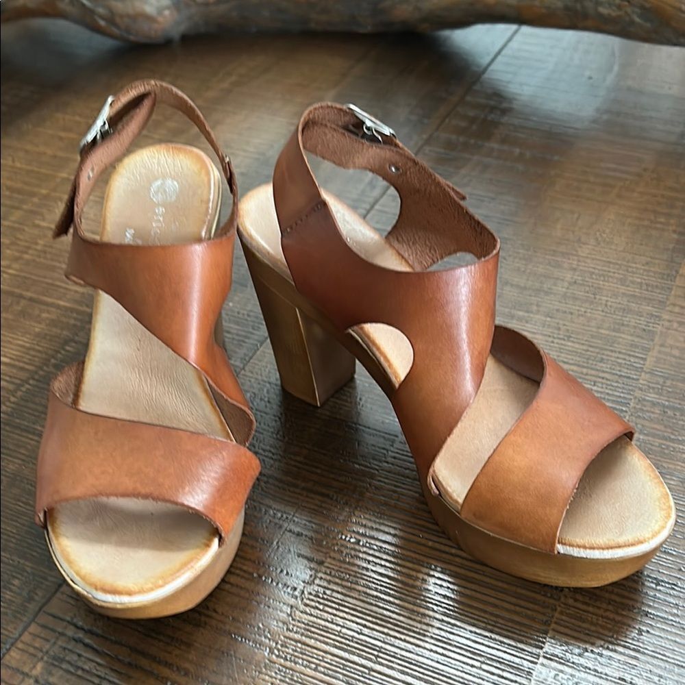 Brown Leather Platform Sandals